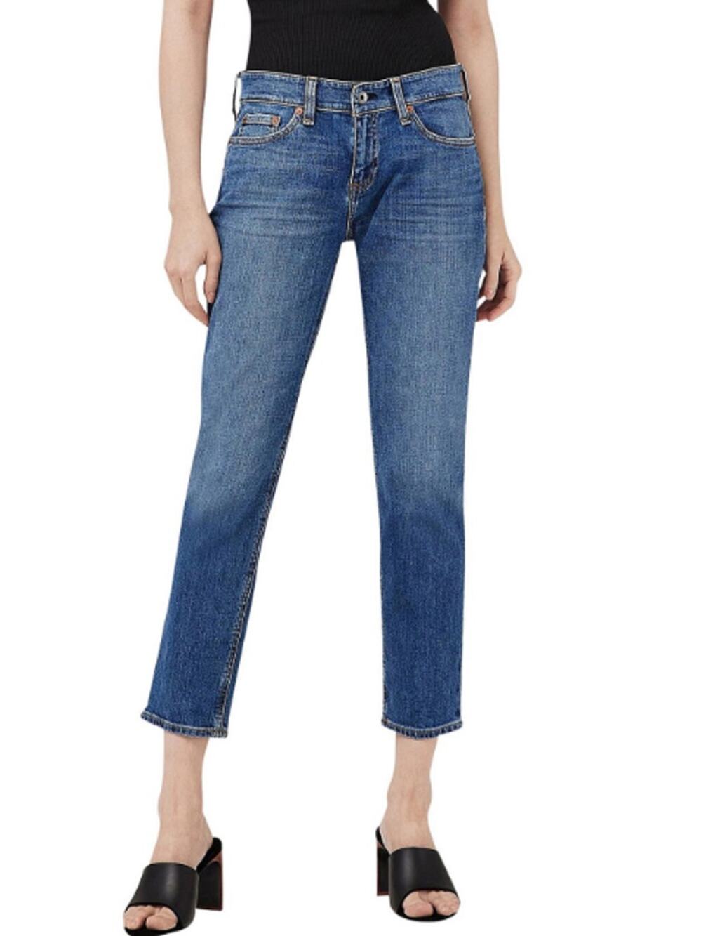Rag & Bone Dre Low Rise Slim Boyfriend Jeans Distressed Hem Julienne Blue Sz 30